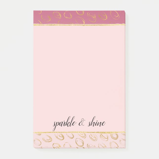 Rosa Ombre Guld Chic Cirklar Post-it Block (Framsida)