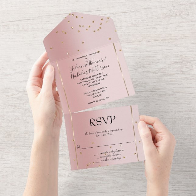  Rosa Ombre Guld Glam Confetti Bröllop (Avrivbar del)