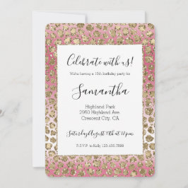 Rosa Ombre Guld Glitter Glitz Leopard Skriv ut    Inbjudningar