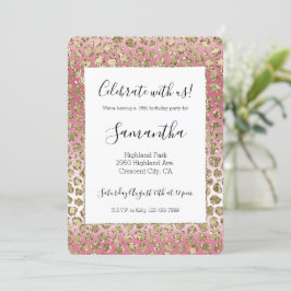 Rosa Ombre Guld Glitter Glitz Leopard Skriv ut Inbjudningar