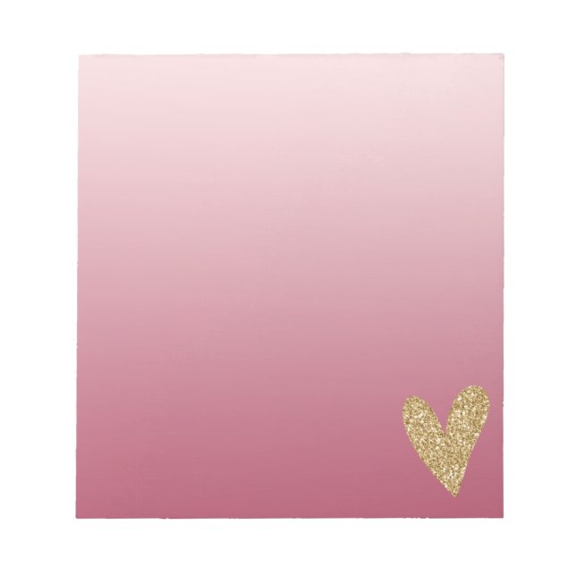 Rosa Ombre Guld Glitter Heart Anteckningsblock (Framsida)