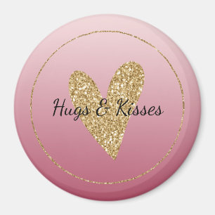 Rosa Ombre Guld Glitter Heart Magnet