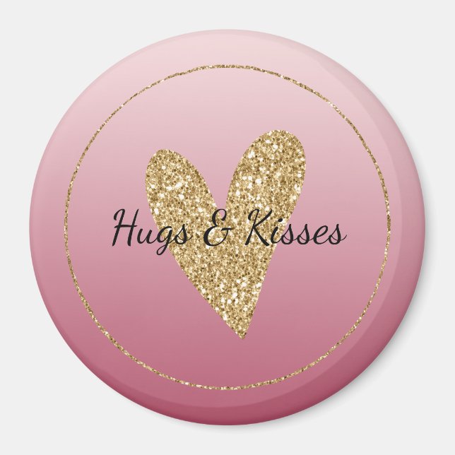 Rosa Ombre Guld Glitter Heart Magnet (Framsidan)