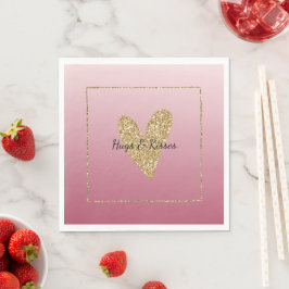 Rosa Ombre Guld Glitter Heart Pappersservett