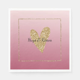 Rosa Ombre Guld Glitter Heart Pappersservett