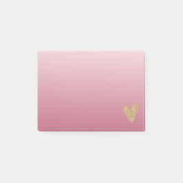Rosa Ombre Guld Glitter Heart Post-it Block