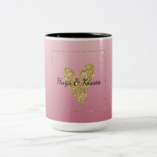 Rosa Ombre Guld Glitter Heart Två-Tonad Mugg