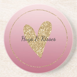 Rosa Ombre Guld Glitter Heart Underlägg