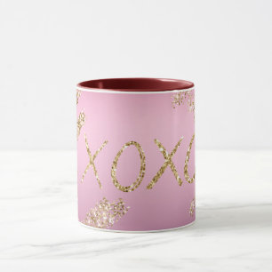 Rosa Ombre Guld Glitter Heart XOXO Mugg