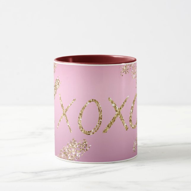 Rosa Ombre Guld Glitter Heart XOXO Mugg (Center)