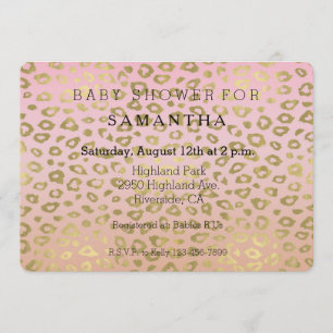 Rosa Ombre Guld Leopard Skriv ut babydusch Inbjudningar