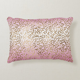 Rosa Ombre Guld Leopard Skriv ut Prydnadskudde