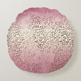 Rosa Ombre Guld Leopard Skriv ut Rund Kudde