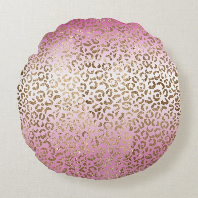 Rosa Ombre Guld Leopard Skriv ut Rund Kudde (Framsidan)