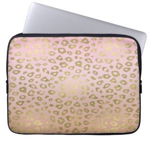 Rosa Ombre guld- Leopardtryck Laptop Sleeve