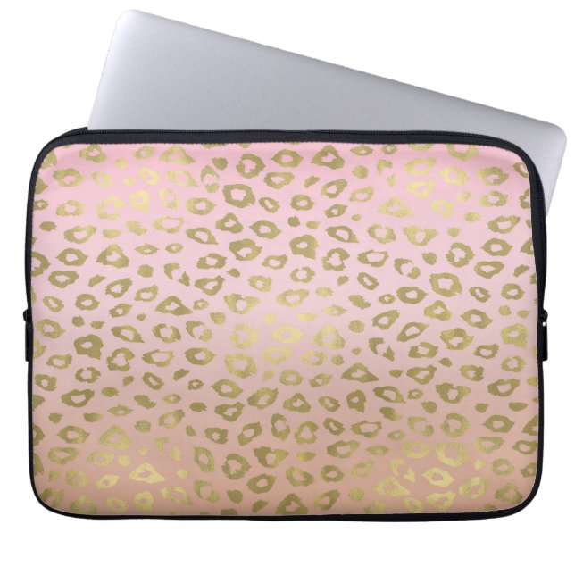 Rosa Ombre guld- Leopardtryck Laptop Sleeve (Framsidan)