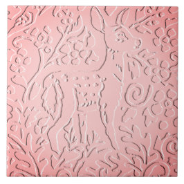 Rosa Ombre Hjort Fawn Woodland Embossed Blommigt Kakelplatta