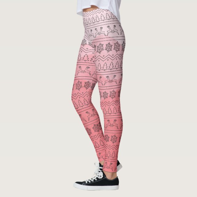 Rosa Ombre Julsötare Mönster Leggings (Vänster)