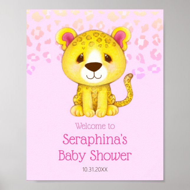 Rosa Ombre Leopard Baby Shower Välkommen Poster (Framsidan)