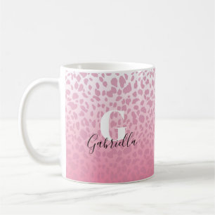 Rosa Ombre Leopard Mönster Anpassningsbar Monogram Kaffemugg