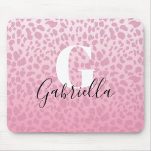 Rosa Ombre Leopard Mönster Anpassningsbar Monogram Musmatta