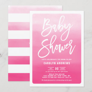 Rosa Ombre Modern Calligraphy Baby Shower Inbjudningar