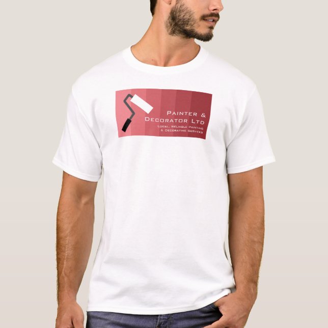 Rosa Ombre & Paint Roller, Painter & Decorator T Shirt (Framsida)