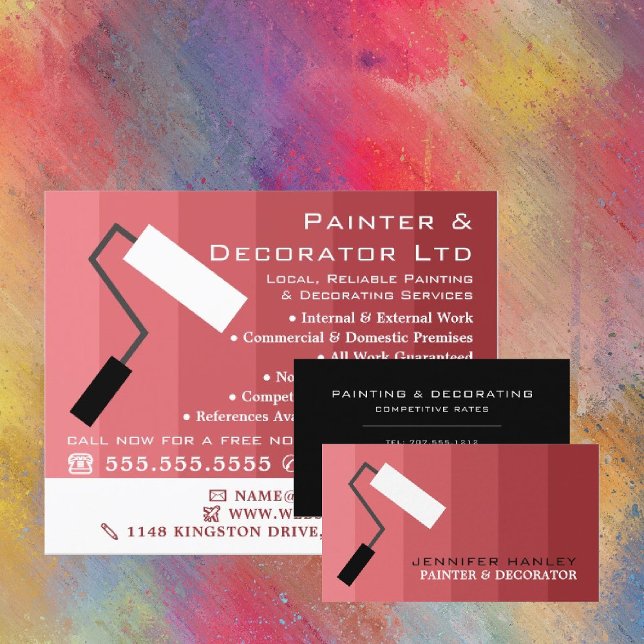 Rosa Ombre & Paint Roller, Painter & Decorator Visitkort (Skapare uppladdad)
