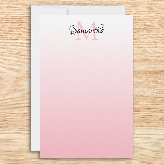 Rosa Ombre Personlig Chic Monogram Brevpapper (Pink Ombre Personalized Chic Monogram Stationery)
