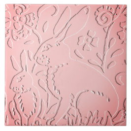 Rosa Ombre Rabbit Woodland Embossed Blommigt Natat Kakelplatta