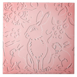 Rosa Ombre Rabbit Woodland Embossed Blommigt Natat Kakelplatta