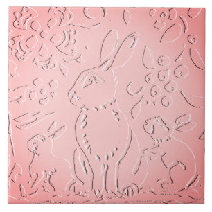 Rosa Ombre Rabbit Woodland Embossed Blommigt Natat Kakelplatta
