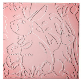 Rosa Ombre Rabbit Woodland Embossed Blommigt Natat Kakelplatta