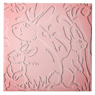 Rosa Ombre Rabbit Woodland Embossed Blommigt Natur Kakelplatta