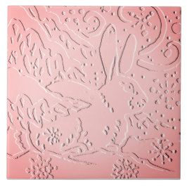 Rosa Ombre Rabbit Woodland Embossed Snö Gräs Träd Kakelplatta