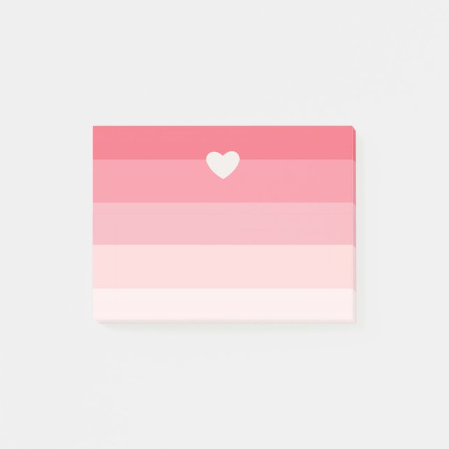 Rosa Ombre randar med hjärta Post-it Block (Framsida)