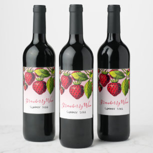 Rosa Ombre Red Vintage Jordgubbar Illustration Vinflaska Etikett