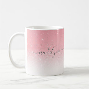  Rosa Ombre Silver Glitter Personlig Kaffemugg