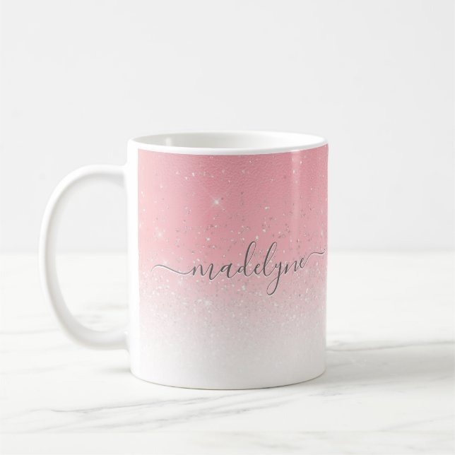  Rosa Ombre Silver Glitter Personlig Kaffemugg (Vänster)
