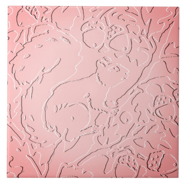 Rosa Ombre Squirrel Woodland Embossed Acorn Oak Kakelplatta (Framsidan)