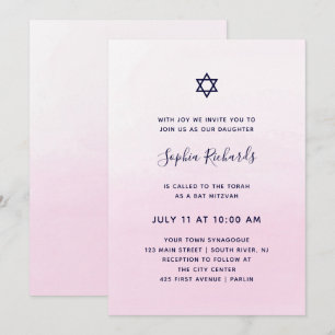 Rosa Ombre Watercolor Bat mitzvah Inbjudningar