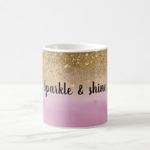 Rosa Ombre Watercolor Guld Glitter Hearts Kaffemugg