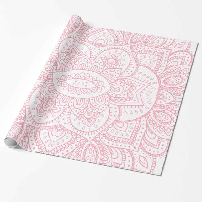 Rosa on White Tribal Mandala Presentpapper (Utrullad)