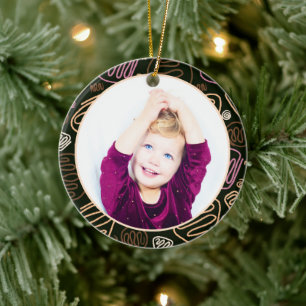Rosa One Line Art God jul Family Photo Julgransprydnad Keramik