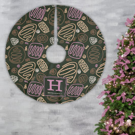 Rosa One Line Artistic Teckning Mönster Monogram Julgransmatta Borstad Polyester