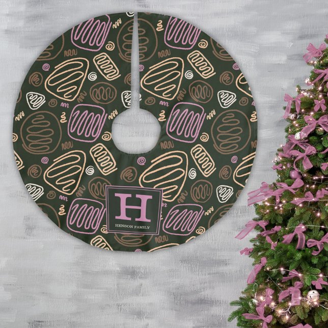 Rosa One Line Artistic Teckning Mönster Monogram Julgransmatta Borstad Polyester (Skapare uppladdad)