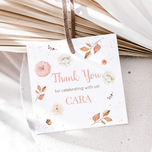 Rosa One Little Pumpkin Födelsedagsfest Square Gåvor Etiketter (Pink Little Pumpkin First Birthday Party Square Favor Tags)