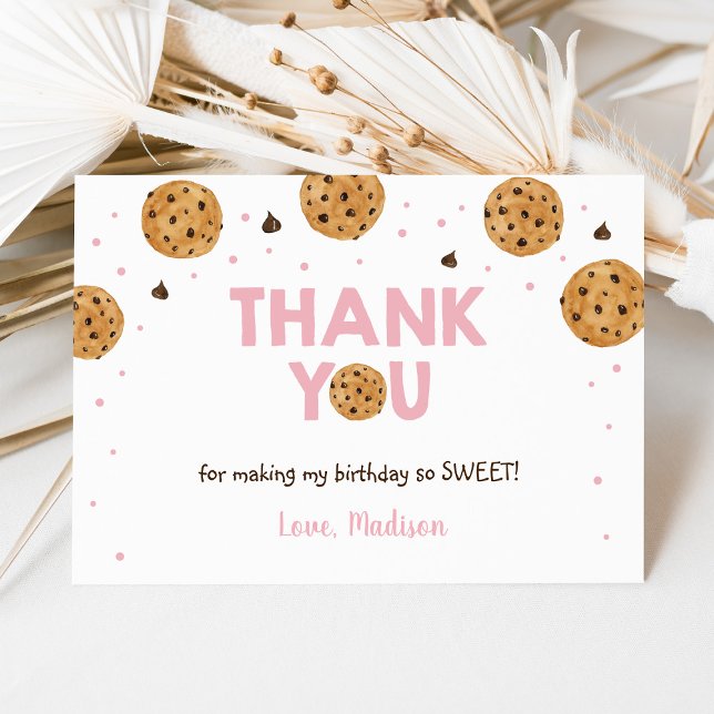 Rosa One Sweet Cookie Birthday Tack Kort (Skapare uppladdad)