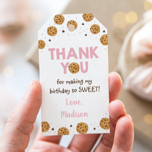 Rosa One Sweet Cookie Första födelsedag Tack Presentetikett