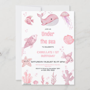 Rosa Oneder Sea Birthday Inbjudningar
